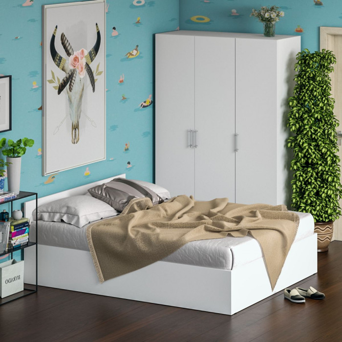 Спальня Стандарт 1-1600, цвет белый, ШхГхВ 163,5х203,5х70 + 135х52х200 см., сп.м. 1600х2000 мм., без матраса, основание есть