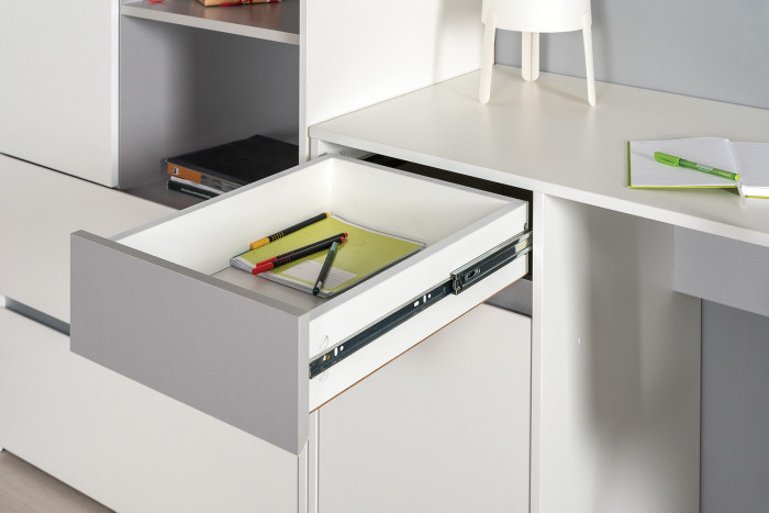 Торонто 12.149 Стол + 16.475 Полка, цвет белый шагрень/стальной серый, ШхГхВ 120х53,1х150 см., универсальная сборка