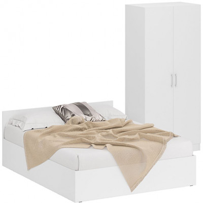 Кровать 1600 + Шкаф 2-х створчатый Стандарт, цвет белый, ШхГхВ 163,5х203,5х70 + 90х52х200 см., сп.м. 1600х2000 мм., без матраса, основание есть