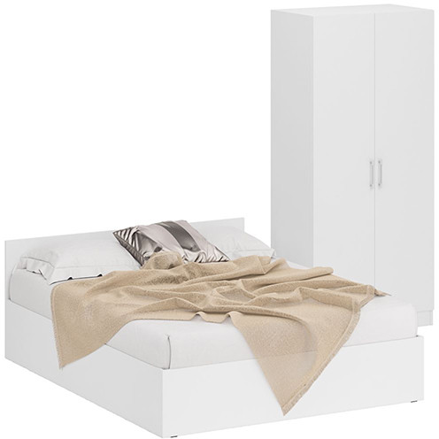 Кровать 1600 + Шкаф 2-х створчатый Стандарт, цвет белый, ШхГхВ 163,5х203,5х70 + 90х52х200 см., сп.м. 1600х2000 мм., без матраса, основание есть