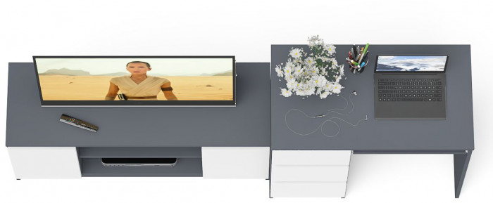 Мори Стол компьютерный МС-6 левый + Тумба МТВ1200.1, цвет графит/белый, ШхГхВ 210,4х50х76,6 см., выдвижные ящики слева, НЕ универсальная сборка