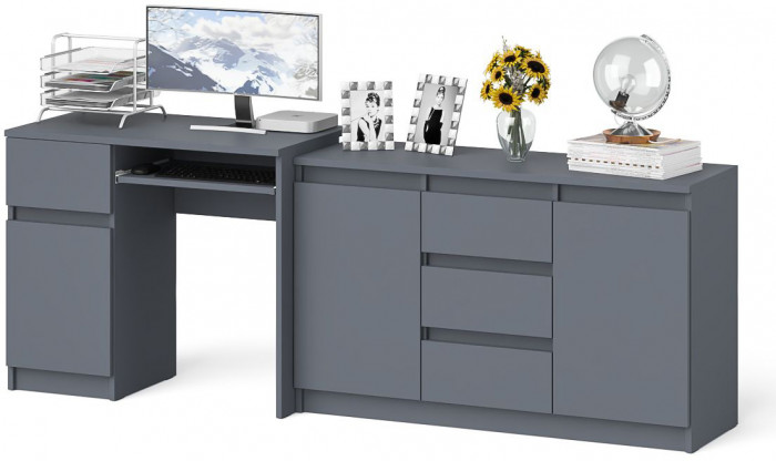 Мори компьютерный стол МС-1 левый + Комод МК1200.3, графит
