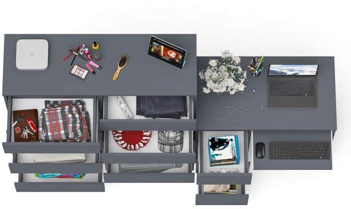 Мори компьютерный стол МС-6 левый + Комод МК1200.10, графит