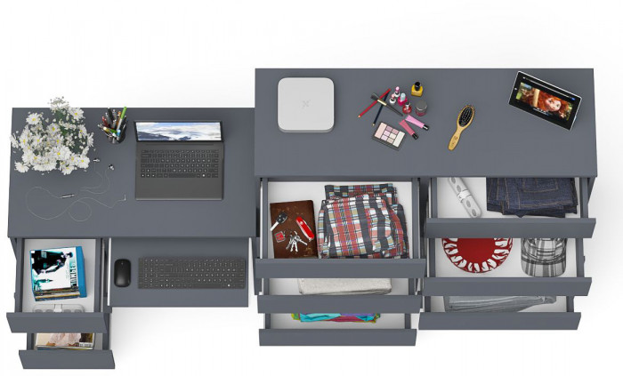 Мори компьютерный стол МС-6 левый + Комод МК1200.10, графит