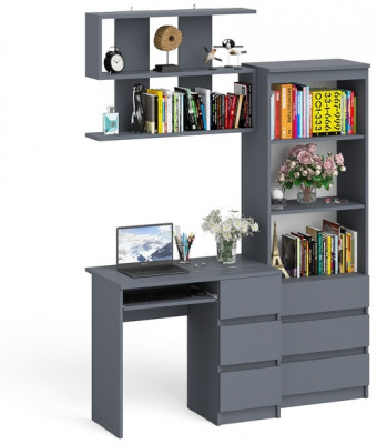 Мори компьютерный стол МС-6 правый + Стеллаж МСТ600.3 + Полка 900, графит