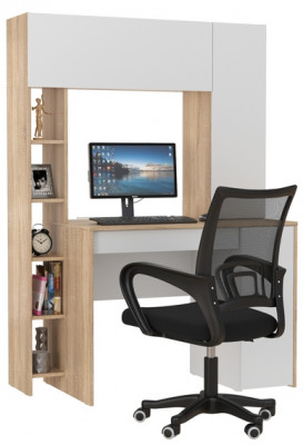 КР100 Стол компьютерный Комфорт 12.71 + кресло 103 чёрное, цвет дуб сонома/белый, ШхГхВ 116,7х60,2х165,4 см., НЕ универсальная сборка