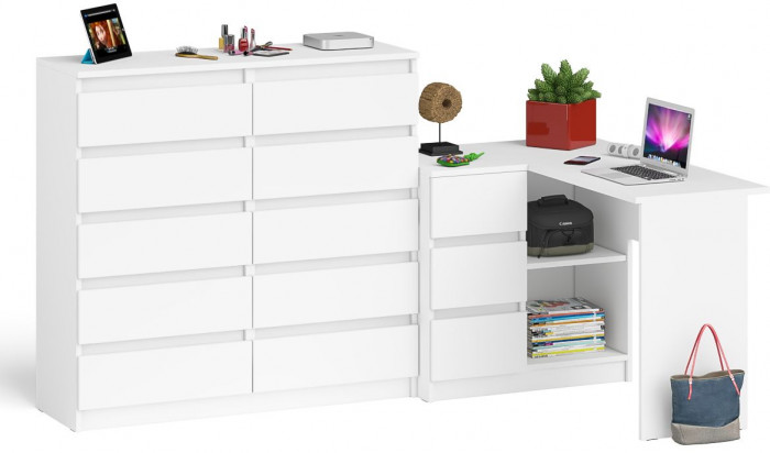 Мори компьютерный стол МС-16 левый + Комод МК1200.10, белый