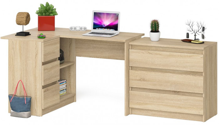 Мори Стол компьютерный МС-16 левый + Комод МК800.1, цвет дуб сонома, ШхГхВ 204,8х84,9х76,6 см., выдвижные ящики слева, НЕ универсальная сборка