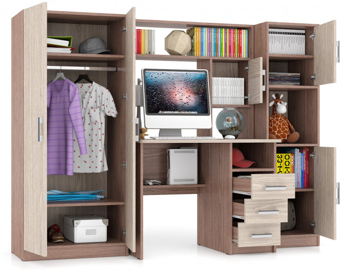 компьютерный стол С-МД-СК9+Пенал С-МД-СК9П+Шкаф С-МД-СК9Ш, ясень шимо светлый/ясень шимо тёмный