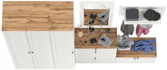 Остин Прихожая 49, цвет белый шагрень/дуб крафт золотой, ШхГхВ 280х54,3х229,6 см., универсальная сборка