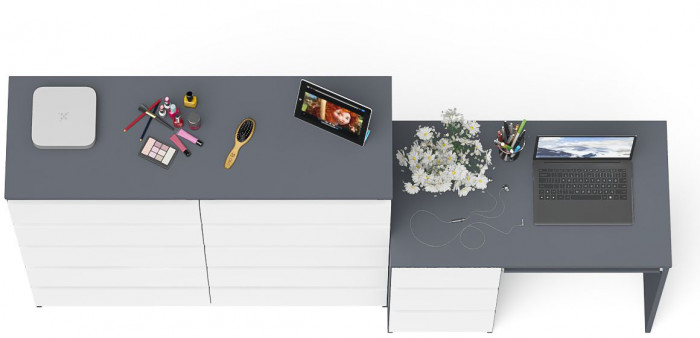 Мори компьютерный стол МС-6 левый + Комод МК1200.10, графит/белый