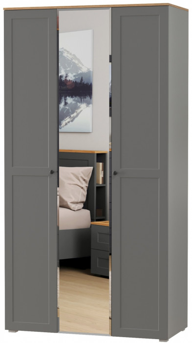 Остин 13.336.03 Шкаф для одежды(три двери, серый графит/дуб крафт золотой