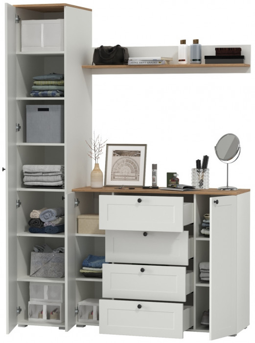 Остин Прихожая 63, цвет белый шагрень/дуб крафт золотой, ШхГхВ 160х54,3х229,6 см., универсальная сборка