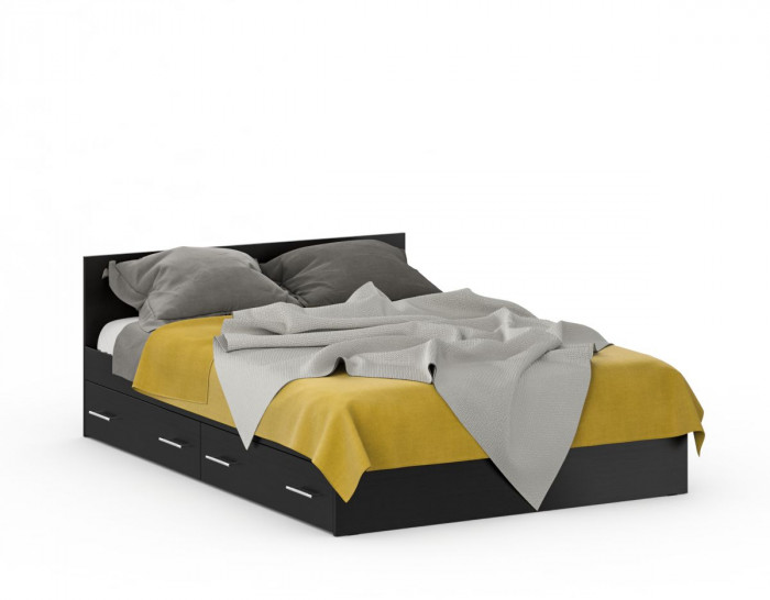 Кровать с ящиками 1400 + Шкаф 2-х створчатый Стандарт, цвет венге, ШхГхВ 143,5х203,5х70 + 90х52х200 см., сп.м. 1400х2000 мм., б/м, основание есть