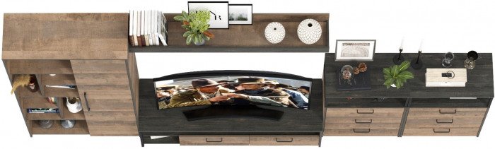 Трувор Гостиная 103, цвет дуб гранж песочный/интра, ШхГхВ 374,8х45,4х194,20 см., универсальная сборка