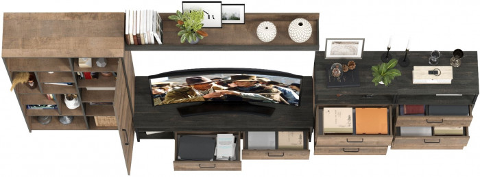 Трувор Гостиная 103, цвет дуб гранж песочный/интра, ШхГхВ 374,8х45,4х194,20 см., универсальная сборка