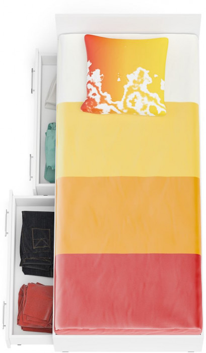 Мори Кровать с ящиками 0900, цвет белый, ШхГхВ 93,5х203,5х70 см., сп.м. 900х2000 мм., без матраса, основание есть