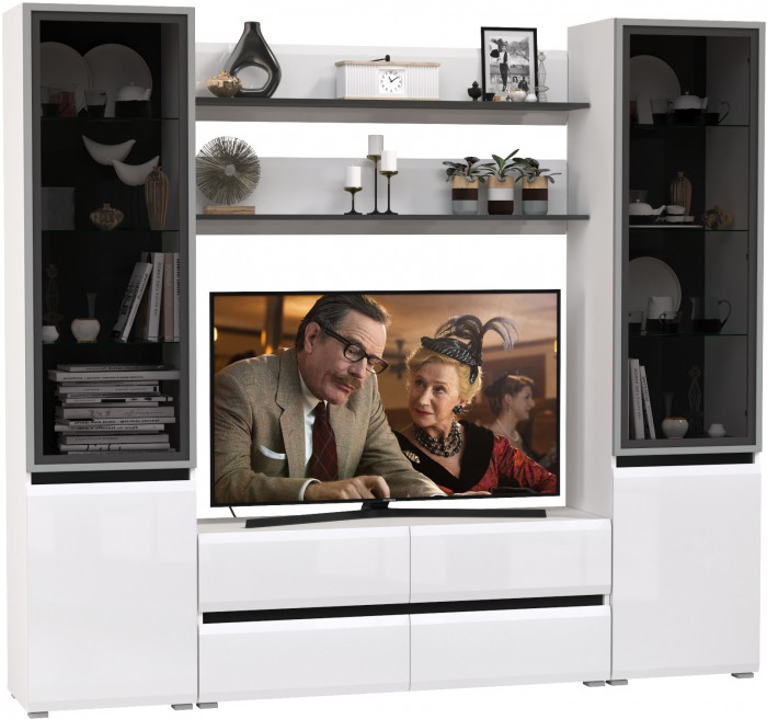 Сидней Комплектация № 068, корпус: белый/чёрный/фасады: МДФ белый глянец