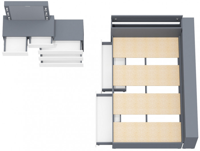 Ксения Кровать с ящиками 1200 + прикроватный блок + Столик с подсветкой 110, графит/белый