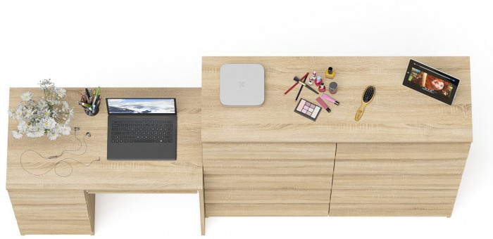 Мори компьютерный стол МС-6 левый + Комод МК1200.10, дуб сонома