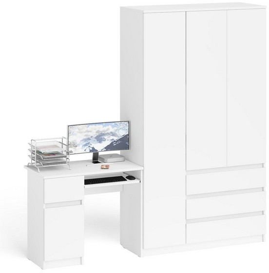 Мори Стол компьютерный МС-1 левый + Шкаф МШ1200.1, цвет белый, ШхГхВ 210,4х50,4х209,6 см., выдвижной ящик слева, НЕ универсальная сборка