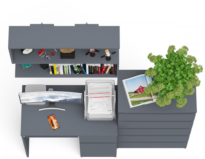 Мори Стол компьютерный МС-1 правый + Комод МК700.5 + Полка 900, цвет графит, ШхГхВ 160,4х50х209,6 см., НЕ универсальная сборка