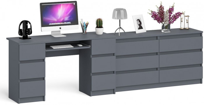 Мори Стол компьютерный МС-2 + Комод МК1380.6, цвет графит, ШхГхВ 273,4х50х76,6 см., универсальная сборка