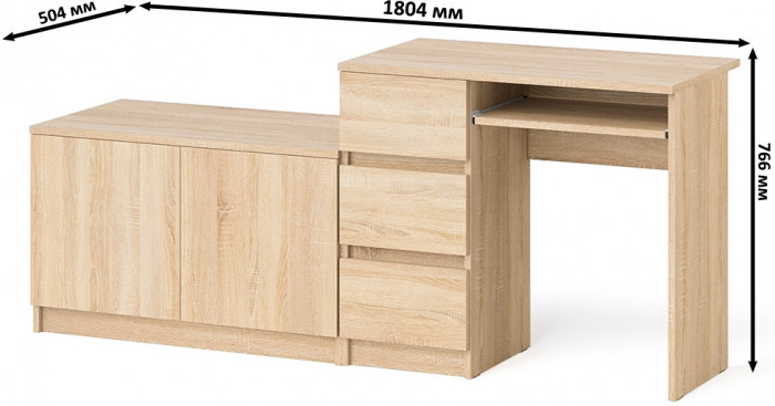 Мори Стол компьютерный МС-6 левый + Тумба МА900.1, цвет дуб сонома, ШхГхВ 180,4х50,4х76,6 см., выдвижные ящики слева, НЕ универсальная сборка