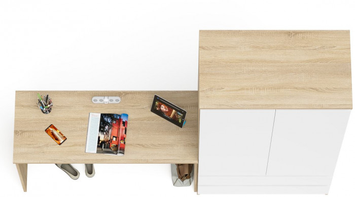 Мори Стол письменный МСП1200.1 + Шкаф МШ900.1, цвет дуб сонома/белый, ШхГхВ 210,8х50,4х179,6 см., универсальная сборка