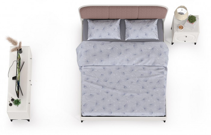 Валенсия Спальня № 40, цвет ЛДСП белый шагрень/МДФ белый шагрень/ткань велутто 19, ортопед есть, сп. м. 1600х2000 мм., б/м