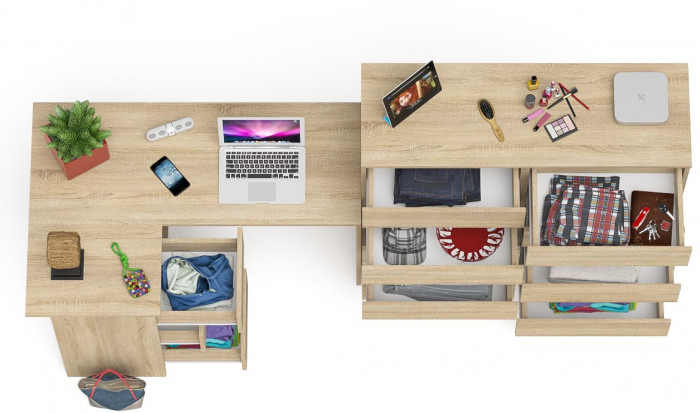 Мори компьютерный стол МС-16 левый + Комод МК1200.10, дуб сонома