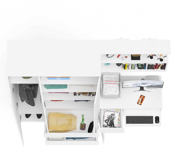 Мори Стол компьютерный МС-1 левый + Шкаф МШ1200.1 + Полка 900, цвет белый, ШхГхВ 210,4х50,4х209,6 см., НЕ универсальная сборка