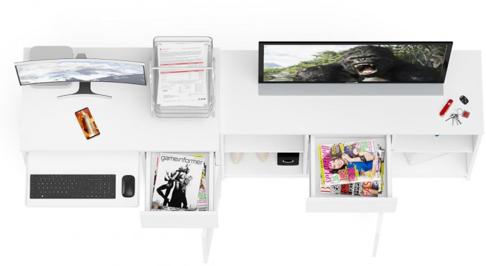 Мори Стол компьютерный МС-1 правый + Тумба МТВ1204.1, цвет белый, ШхГхВ 210,4х50х76,6 см., выдвижной ящик справа, НЕ универсальная сборка