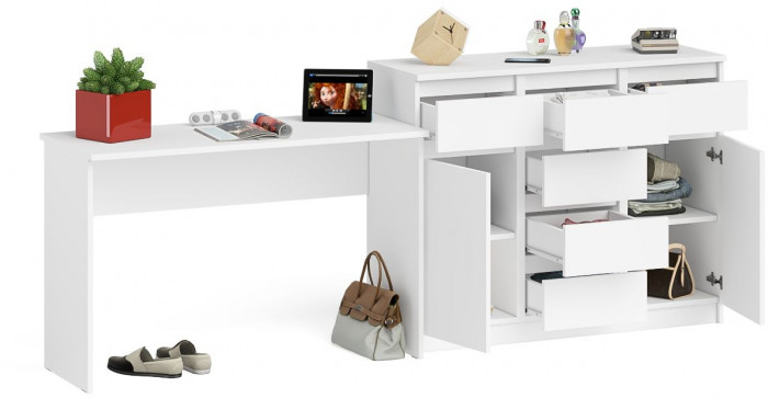 Мори письменный стол МСП1200.1 + Комод МК1200.4, белый