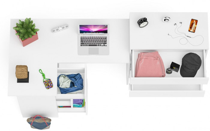 Мори Стол компьютерный МС-16 левый + Комод МК800.4, цвет белый, ШхГхВ 204,8х84,9х94 см., выдвижные ящики слева, НЕ универсальная сборка