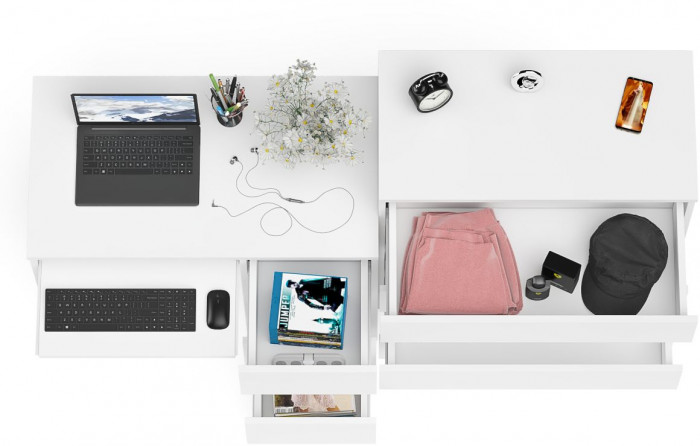 Мори Стол компьютерный МС-6 правый + Комод МК800.4, цвет белый, ШхГхВ 170,4х50х94 см., выдвижные ящики справа, НЕ универсальная сборка