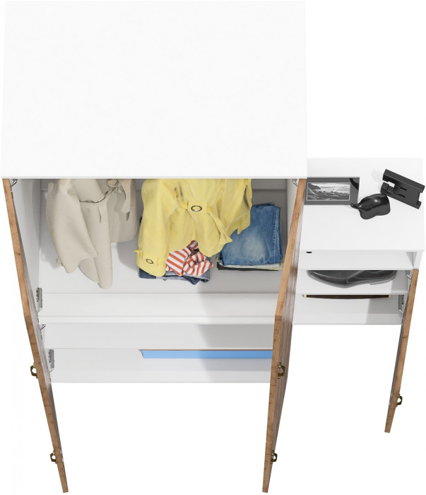 Лидер-8 Шкаф МД 19Б + Тумба МД 3.19, цвет белый шагрень/крафт золото, ШхГхВ 120х50х190 см., универсальная сборка