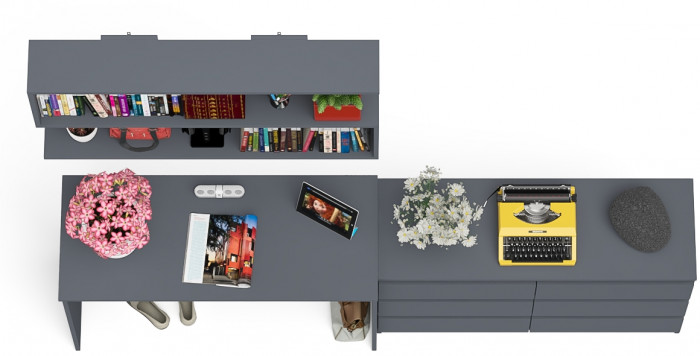 Мори Стол письменный МСП1200.1 + Комод МК1200.6 + Полка 1200, цвет графит, ШхГхВ 240,8х50х209,6 см., универсальная сборка