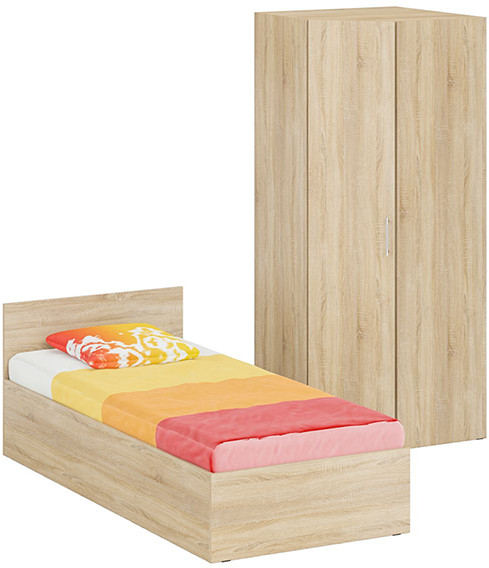 Кровать 0900 + угловой шкаф Стандарт, дуб сонома