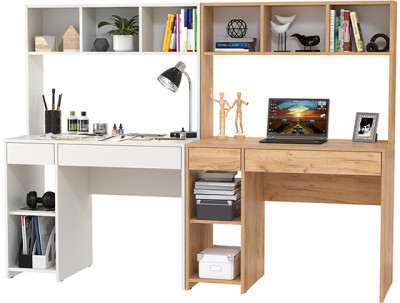 Стол компьютерный Комфорт 12.77F + Стол компьютерный Комфорт 12.77F, цвет белый шагрень/дуб крафт золотой, ШхГхВ 200х49,8х147 см., универс. сборка