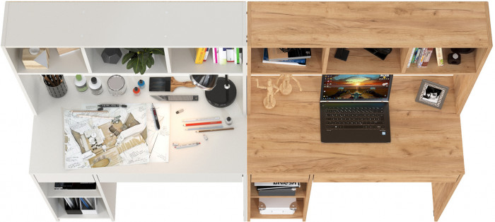 Стол компьютерный Комфорт 12.77F + Стол компьютерный Комфорт 12.77F, цвет белый шагрень/дуб крафт золотой, ШхГхВ 200х49,8х147 см., универс. сборка