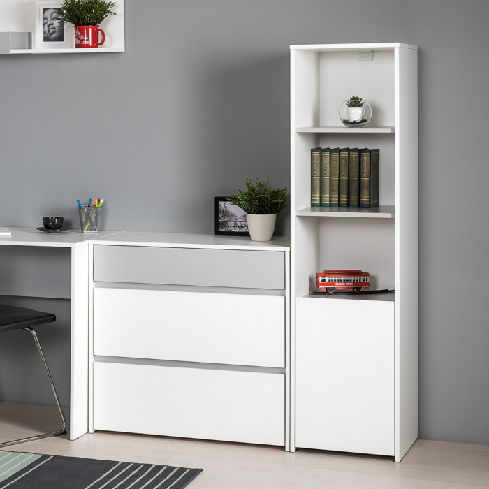 Торонто 13.13 Шкаф комбинированный, цвет белый шагрень/стальной серый, ШхГхВ 40х40,3х149,7 см., универсальная сборка