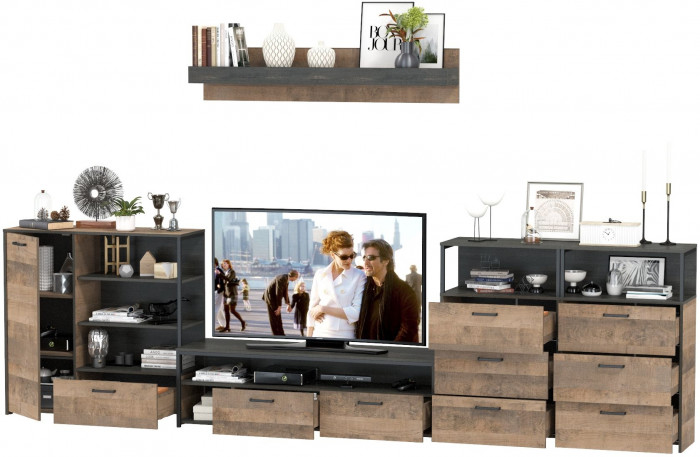 Трувор Гостиная 105, цвет дуб гранж песочный/интра, ШхГхВ 390,8х45,4х195 см., универсальная сборка