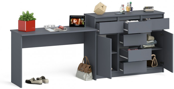 Мори письменный стол МСП1200.1 + Комод МК1200.4, графит