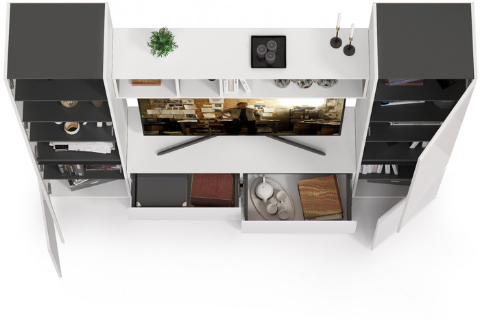 Сидней Комплектация № 006, корпус белый/чёрный/фасады МДФ белый глянец