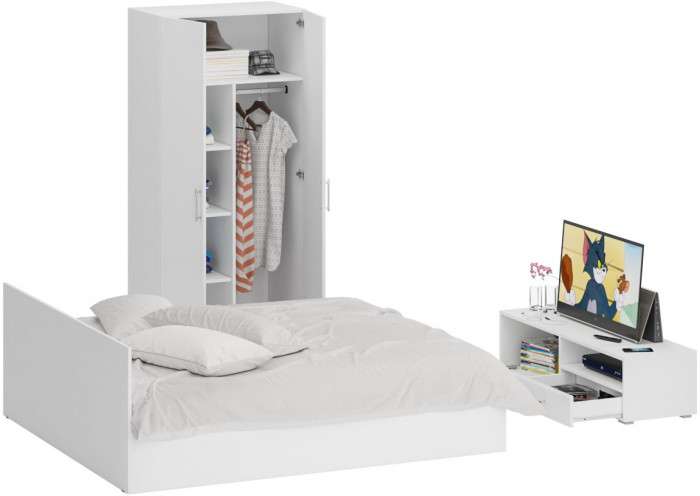 Спальня Стандарт 3-1800, белый/фасады ТВ тумбы МДФ белый глянец