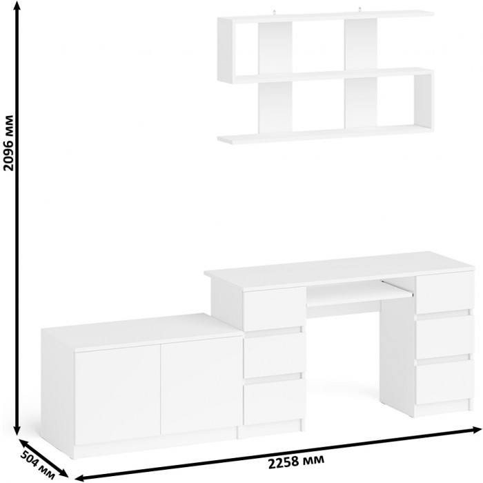 Мори компьютерный стол МС-2 + Тумба МА900.1 + Полка 1200, белый