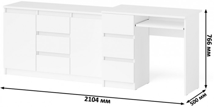 Мори компьютерный стол МС-6 левый + Комод МК1200.3, белый