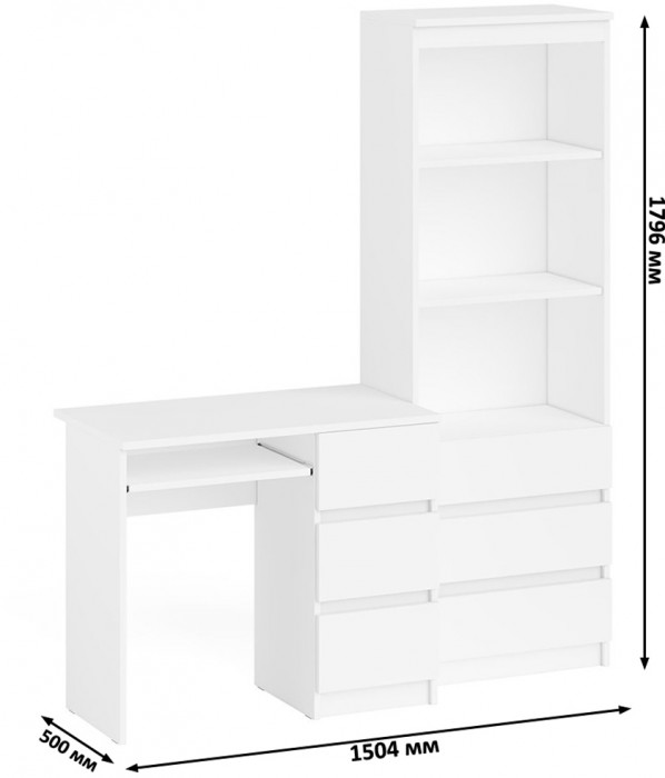 Мори компьютерный стол МС-6 правый + Стеллаж МСТ600.3, белый