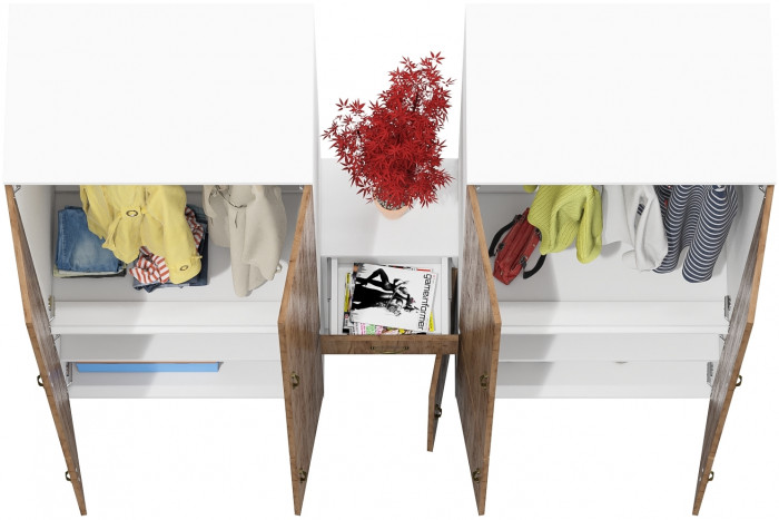 Лидер-8 Шкаф МД 19Б + Шкаф МД 19Б + Тумба МД 3.15, цвет белый шагрень/крафт золото, ШхГхВ 200х50х190 см., универсальная сборка